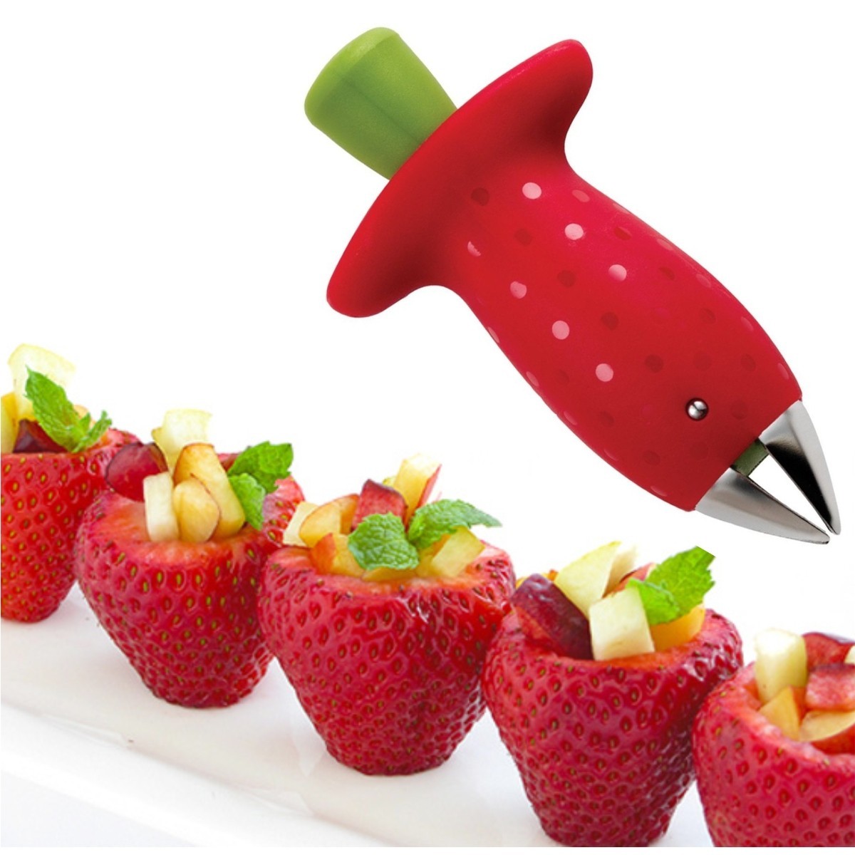 Detalles acerca de   Strawberry Berry de Tallo Gem Removedor De Fruta Corer Slicer desgranadora de hojas de Split mostrar título original