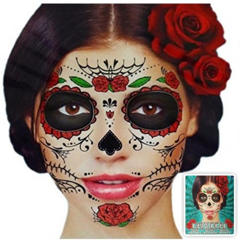 Tatuaje temporal Máscara Dia de los Muertos maquillaje ideal eventos