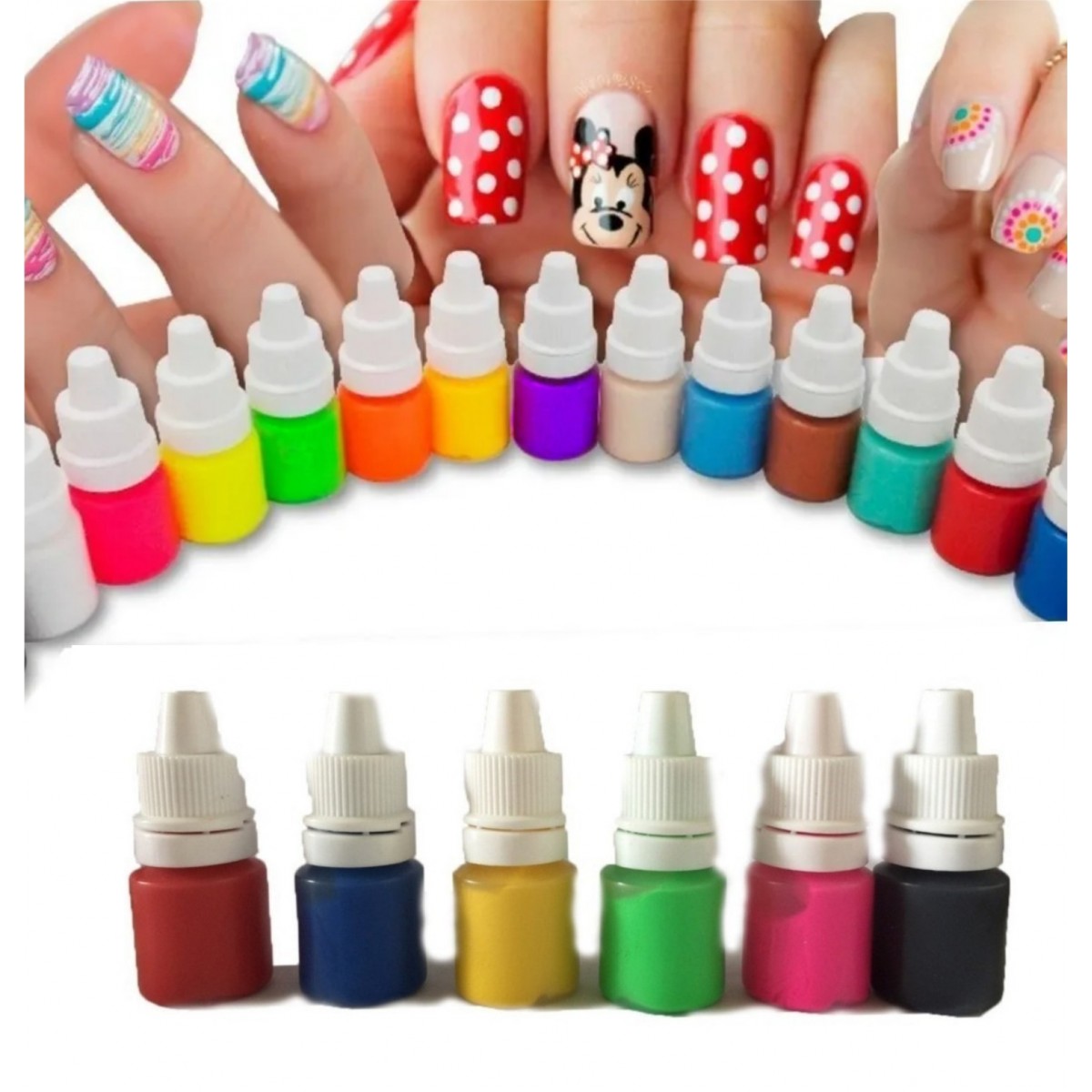 Kit x12 Pinturas Acrílicas Nail Art para decoración de uñas Manicure
