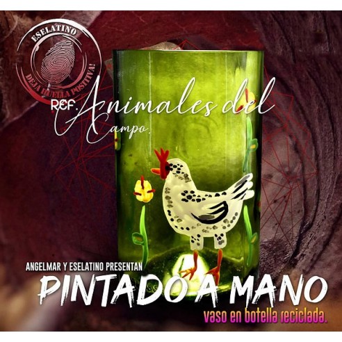 Vaso Reciclado Animales del Campo Pintado a Mano !!