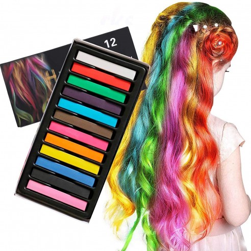 Caja de 12 Tizas Temporal Color Hair Chalk para el Cabello, Mechas y Mechones de Color