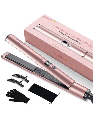 ⭐ Bestope Plancha Rizador Cabello Cerámica Turmalina 2 en 1 Color Rosado  Voltaje 110V/220V